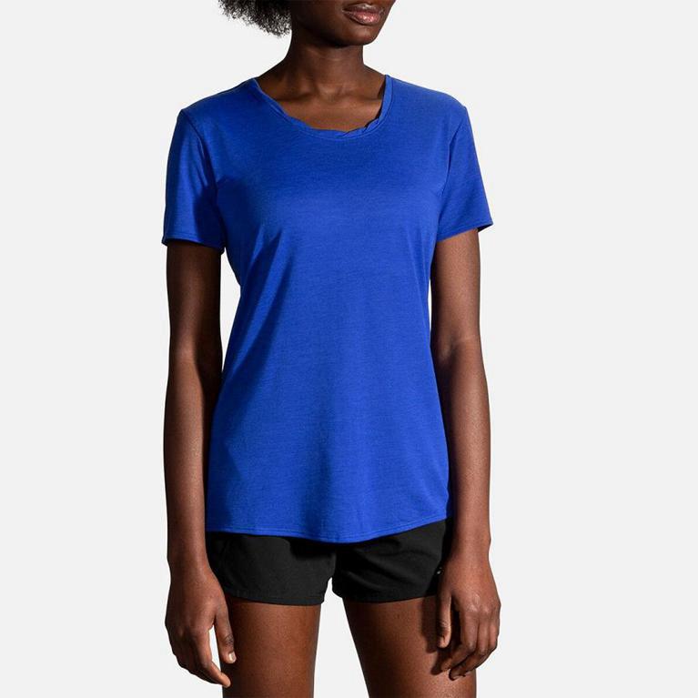 Brooks Distance Women's Short Sleeve Running Shirt - Blue (83540-TEXH)